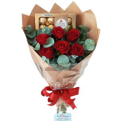 Buquê Clássico 06 Rosas + Ferrero 8 Bombons